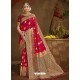 Rose Red Designer Classic Wear Banarasi Silk Sari