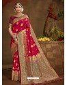 Rose Red Designer Classic Wear Banarasi Silk Sari