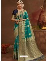 Teal Designer Classic Wear Banarasi Silk Sari