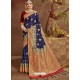 Dark Blue Designer Classic Wear Banarasi Silk Sari