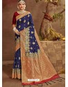 Dark Blue Designer Classic Wear Banarasi Silk Sari