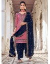 Pink Embroidered Designer Jam Silk Punjabi Patiala Suit