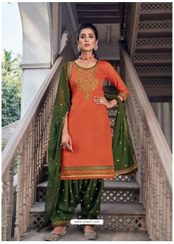 Orange Embroidered Designer Jam Silk Punjabi Patiala Suit