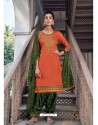Orange Embroidered Designer Jam Silk Punjabi Patiala Suit