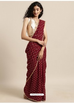 Maroon Designer Party Wear Sari With Readymade Blouse