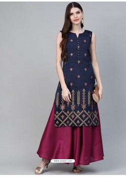 Navy Blue Designer Readymade Kurti Bottom Set