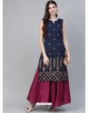 Navy Blue Designer Readymade Kurti Bottom Set