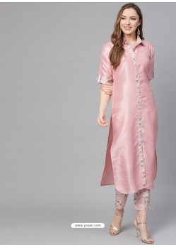 Baby Pink Designer Readymade Kurti Bottom Set