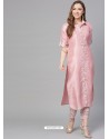 Baby Pink Designer Readymade Kurti Bottom Set