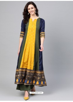 Yellow Designer Readymade Kurti Bottom Set