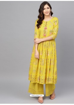 Yellow Designer Readymade Kurti Bottom Set