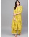 Yellow Designer Readymade Kurti Bottom Set