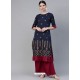 Navy Blue Designer Readymade Kurti Bottom Set