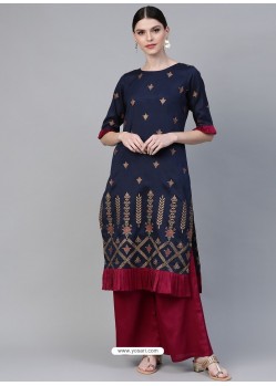 Navy Blue Designer Readymade Kurti Bottom Set