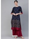 Navy Blue Designer Readymade Kurti Bottom Set