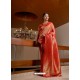 Red Designer Classic Wear Raw Silk Sari