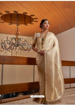 Gold Designer Classic Wear Raw Silk Sari