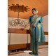 Teal Blue Designer Classic Wear Raw Silk Sari