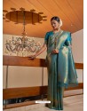 Teal Blue Designer Classic Wear Raw Silk Sari