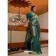 Teal Designer Classic Wear Raw Silk Sari