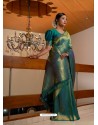 Teal Designer Classic Wear Raw Silk Sari