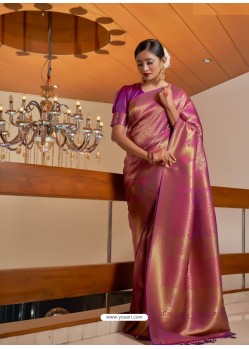 Magenta Designer Classic Wear Raw Silk Sari