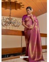 Magenta Designer Classic Wear Raw Silk Sari