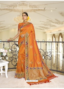 Orange Designer Classic Wear Silk Sari