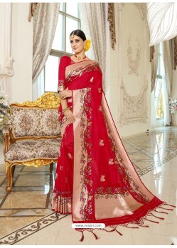 Red Designer Classic Wear Silk Sari