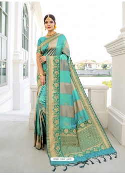 Sky Blue Designer Classic Wear Silk Sari