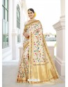 Off White Designer Classic Wear Silk Sari