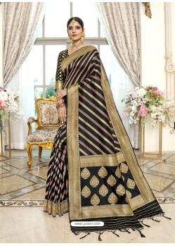 Black Designer Classic Wear Silk Sari