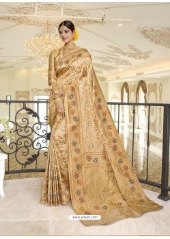 Gold Designer Classic Wear Silk Sari