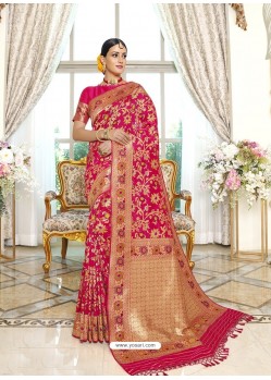 Rose Red Designer Classic Wear Silk Sari