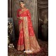 Dark Peach Designer Classic Wear Silk Sari