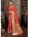 Dark Peach Designer Classic Wear Silk Sari