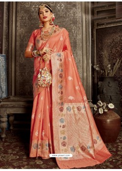 Light Orange Designer Classic Wear Silk Sari