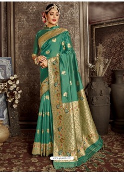 Teal Designer Classic Wear Silk Sari