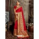 Tomato Red Designer Classic Wear Silk Sari