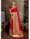 Tomato Red Designer Classic Wear Silk Sari
