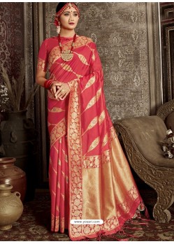 Light Red Designer Classic Wear Silk Sari
