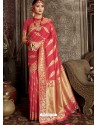Light Red Designer Classic Wear Silk Sari