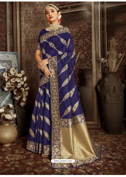 Dark Blue Designer Classic Wear Silk Sari