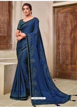 Dark Blue Designer Traditional Wear Silk Sari