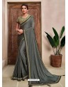 Dark Grey Designer Traditional Wear Silk Sari