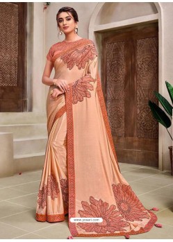 Light Orange Designer Traditional Wear Silk Sari