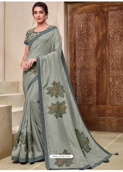Grey Designer Traditional Wear Silk Sari