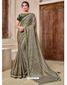 Grayish Green Designer Traditional Wear Silk Sari