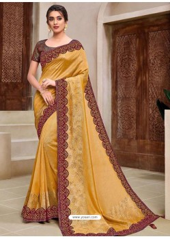 Yellow Designer Traditional Wear Silk Sari