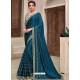 Teal Blue Designer Traditional Wear Silk Sari